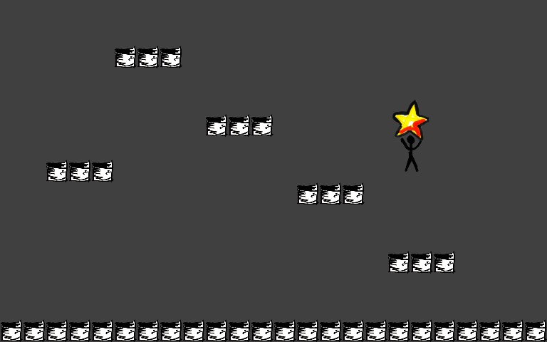 Screenshot of rough, in-progress game with blocks and stick figure holding a star.