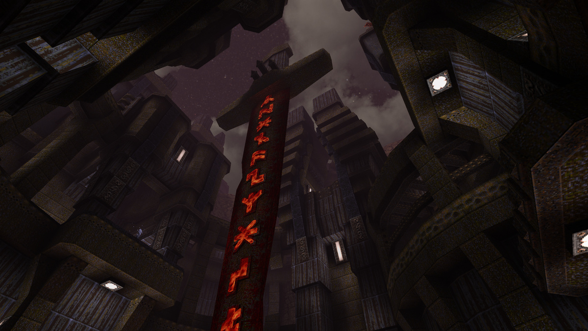 The giant sword, covered in glowing runes, which stands at the center of the Arcane Dimensions level “Grendel’s Blade”.