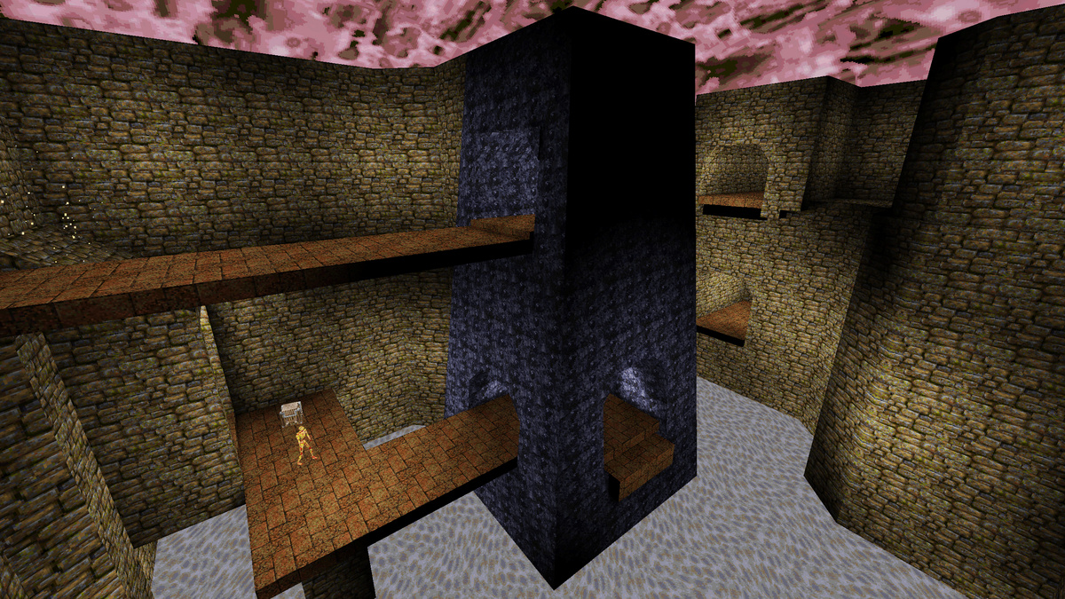 Reuse of space in the Quake level “Crypt of Decay” (E2M3).